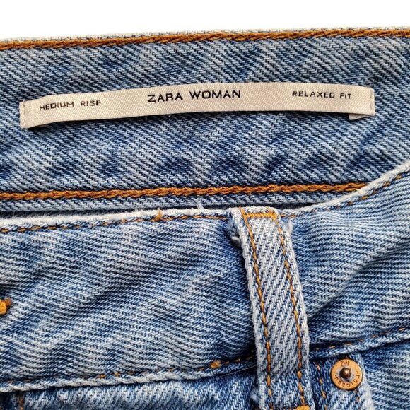 Zara Woman Medium Rise Relaxed Fit Distressed Soft Jeans 100% Cotton Size 8 - Picture 8 of 16